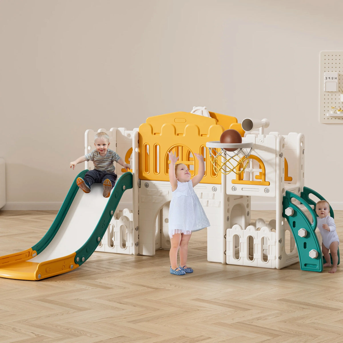 WFUN 9 in 1 Toddler Slide Playset for Kids Indoor/Outdoor for Toddlers Age 1+, Blue & Gray