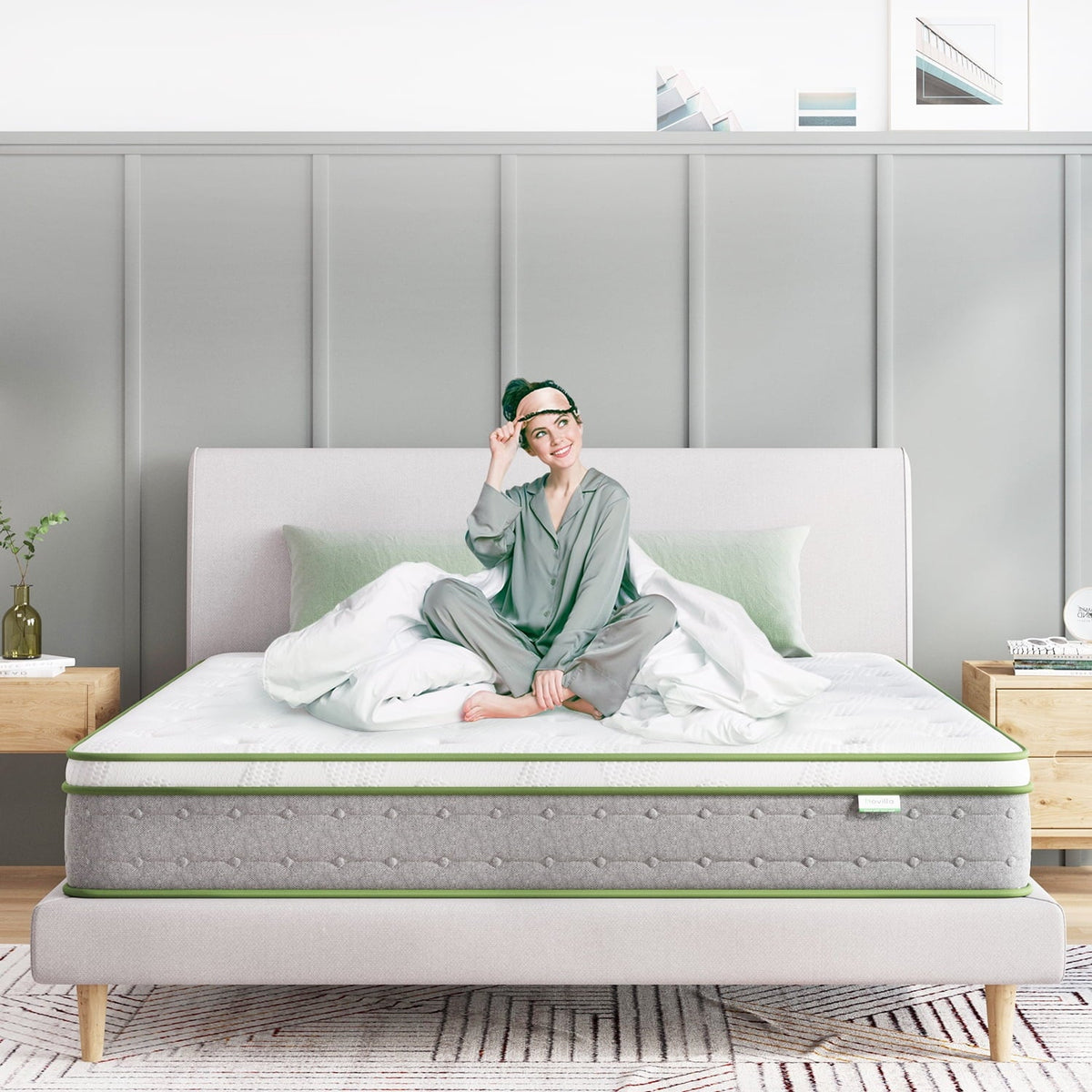 10'' Pocket Spring Hybrid Mattress in a Box for Cool Sleep. Queen Size Mattress