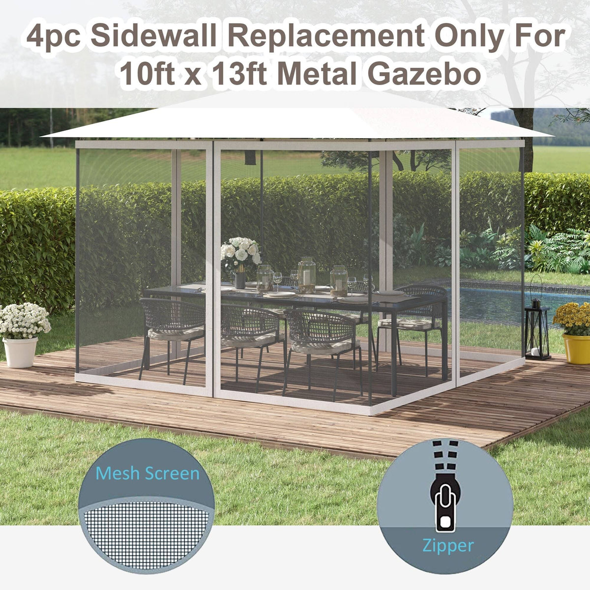 Outsunny Universal Replacement Mesh Sidewall Netting for 10' x 13' Gazebos and Canopy