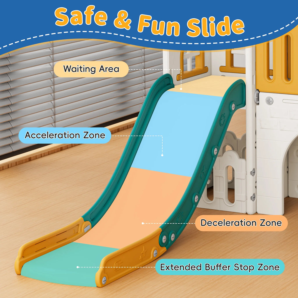 WFUN 9 in 1 Toddler Slide Playset for Kids Indoor/Outdoor for Toddlers Age 1+, Blue & Gray