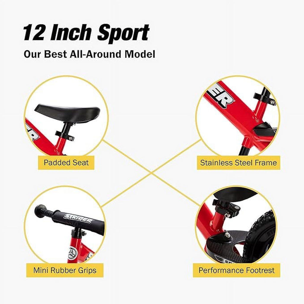 Strider - 12 Sport Balance Bike. Ages 1 to 4 Years - Red