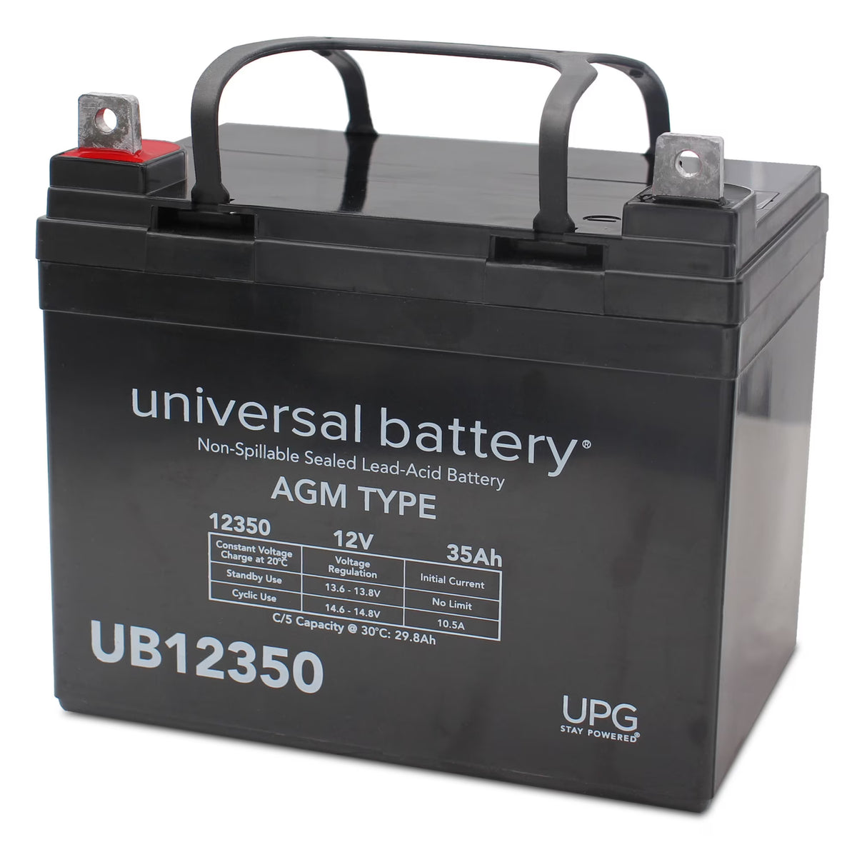 UPG Deep Cycle Lawn and Garden Battery, Group Size U1, 12 Volt, 35 Ah, Sealed Lead Acid, Model# UB12350