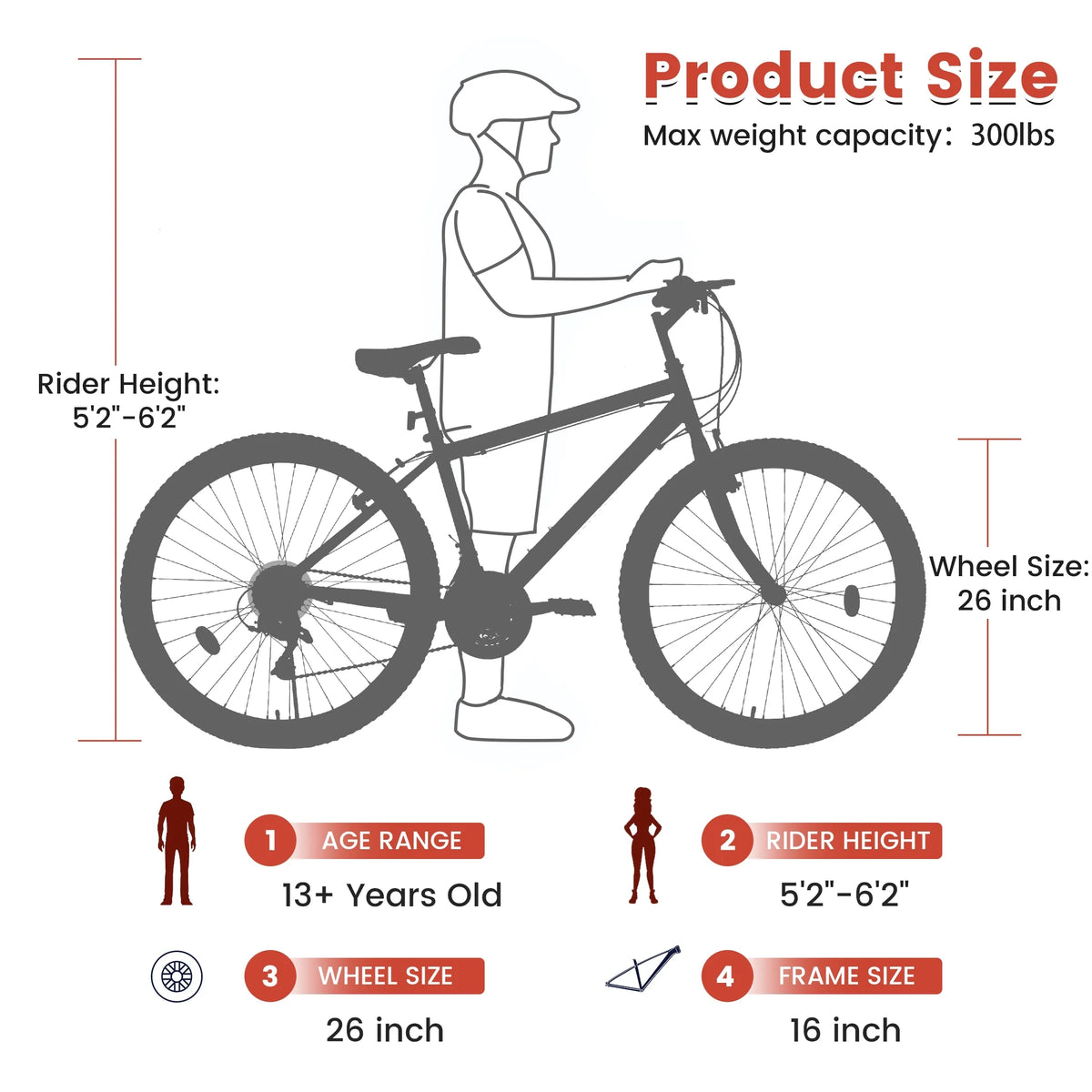 Ecarpat Mountain Bike 26 in for Men Women, 21 Speeds High - Carbon Steel Frame, Classic Adult Teens Sport Bicycle, V Brakes Bicycle for Snow City Commuters and Short Trip