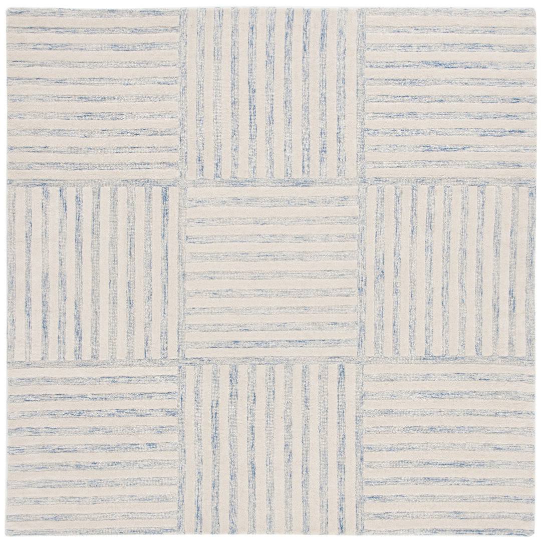 Birch Lane Asgari Striped Handmade Tufted Wool Area Rug in Blue / Ivory Rug Size: Square 6'