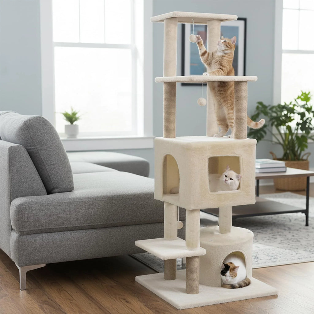 Tangkula 64 Inch Tall Cat Tree Multi-Level Cat Tower with 2 Large Condos