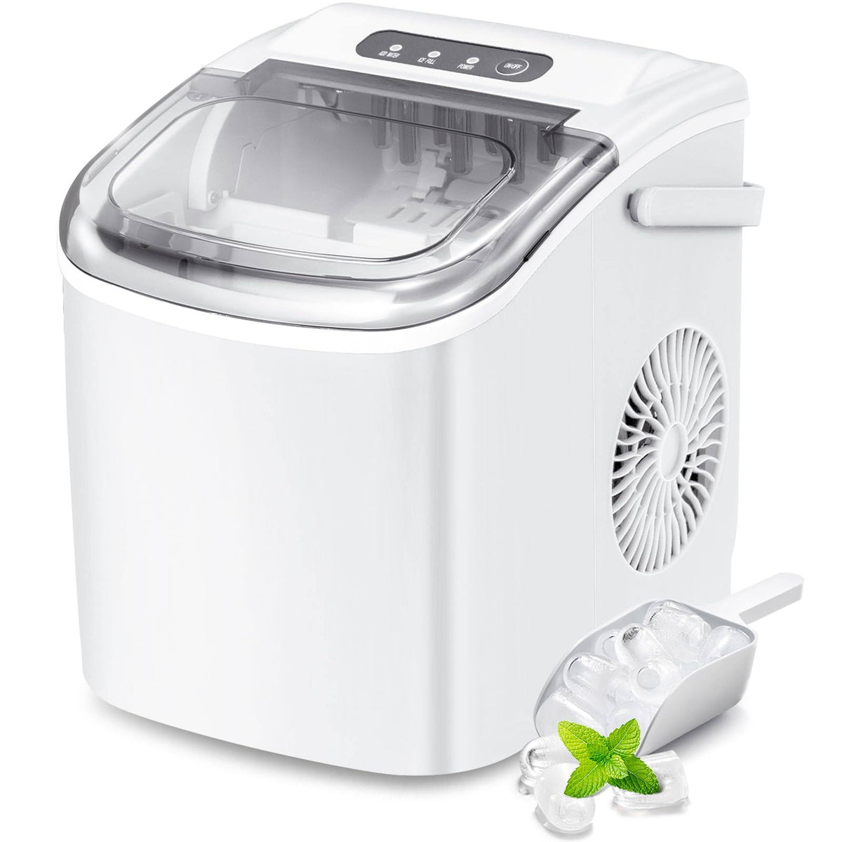 Crzoe Countertop Portable Ice Maker Machine with Handle 9 Bullet-Shaped Ice Cubes Ready in 6 Mins 26Lbs/24H Self-Cleaning Function with Ice Scoop and