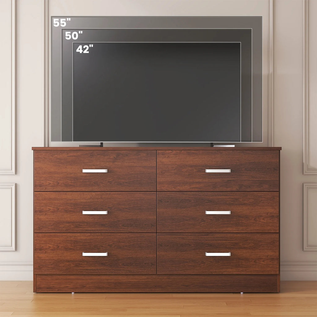Winkalon 6 Drawer White Double Dresser, Wood Storage Cabinet with Easy Pull Out Handles for Living Room, Chest of Drawers for Bedroom