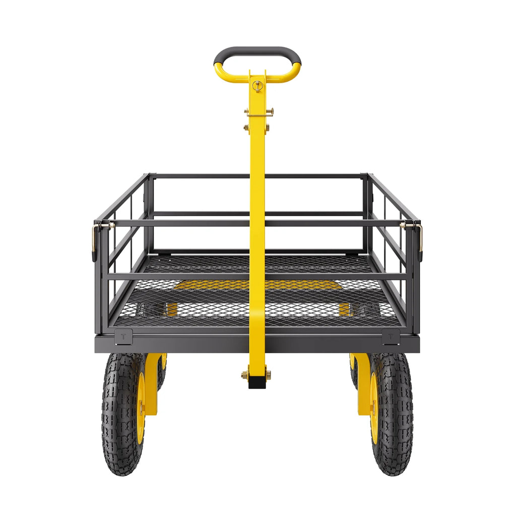 KFFKFF Mesh Steel Garden Cart 1200 lb, 43.3 x 29.5 " Heavy Duty Utility Wagon Cart, Pullable Metal Garden Trolley with 13' All-Terrain Tires, Removable Mesh Sides, 180swiveling Handle (Green)