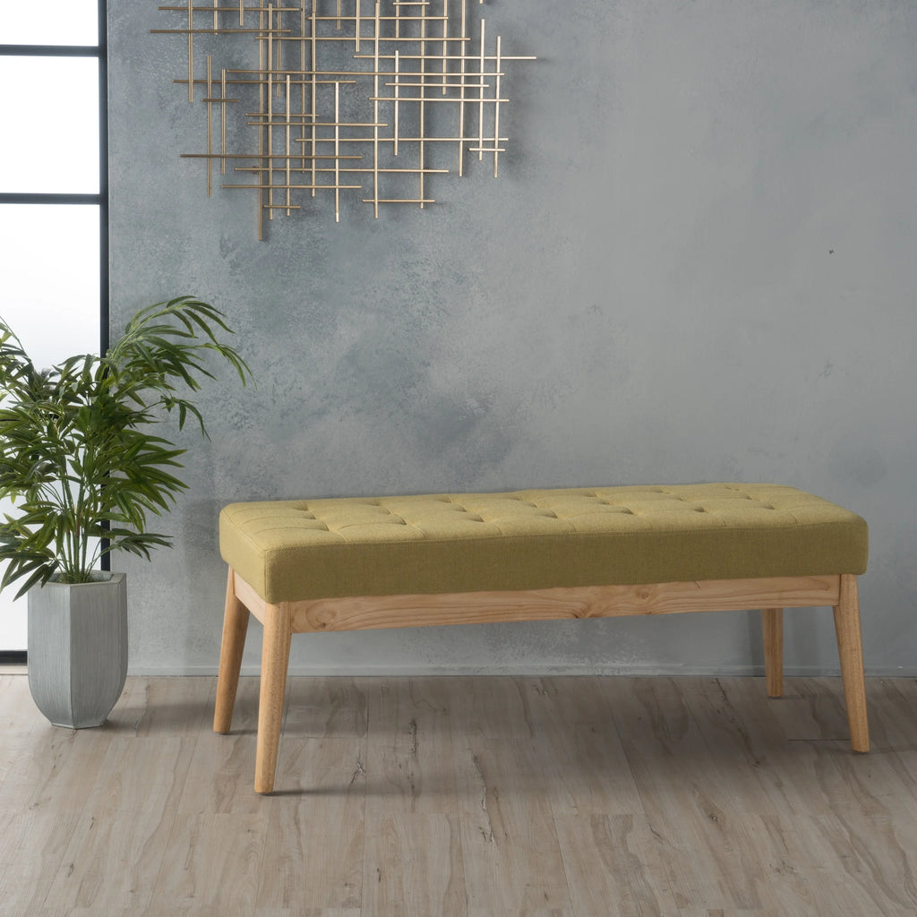 44.75" Mid - Century Tufted Bench - Solid Birch Legs - Plush Polyester Blend - 17" Height, 19.62 lb