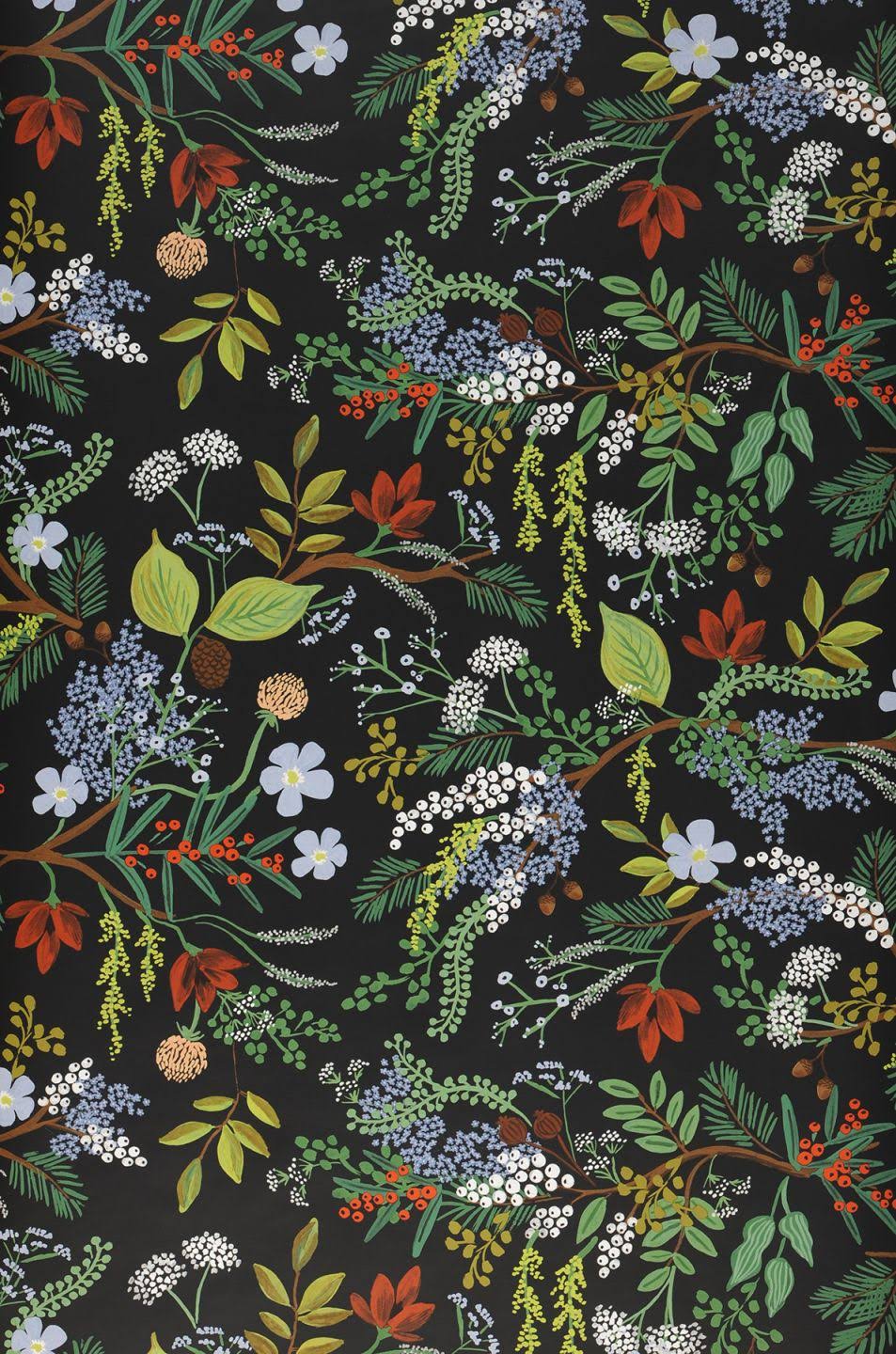 Rifle Paper Co. Juniper Forest Black Peel and Stick Wallpaper
