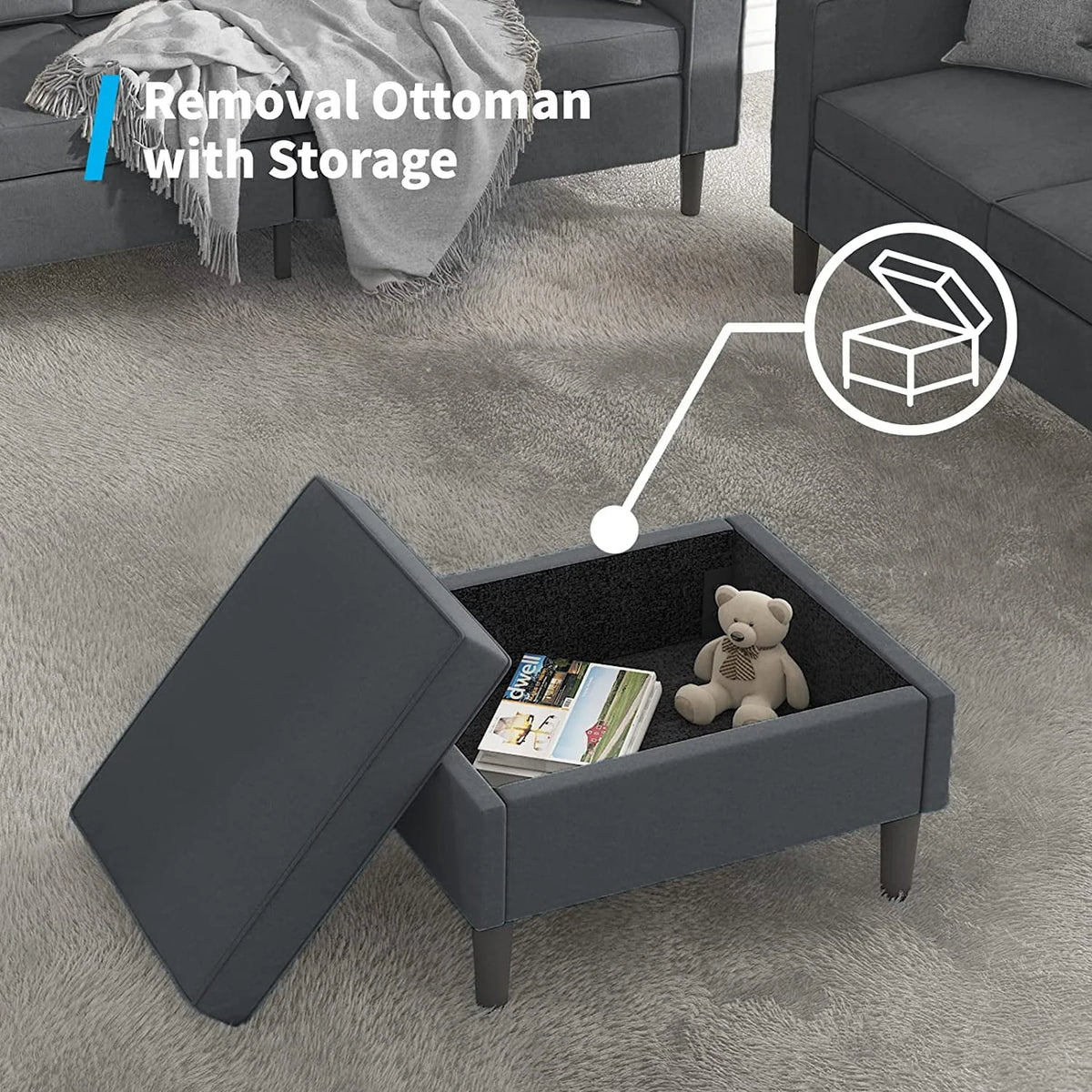 Mjkone Convertible Sectional Sofa Couch, L - Shaped Couch with Storage Ottoman, Couches for Living Room, Living Room Furniture Suitable for Small Space - Apartment/Upstairs Loft/Living Room (Dark Gray)