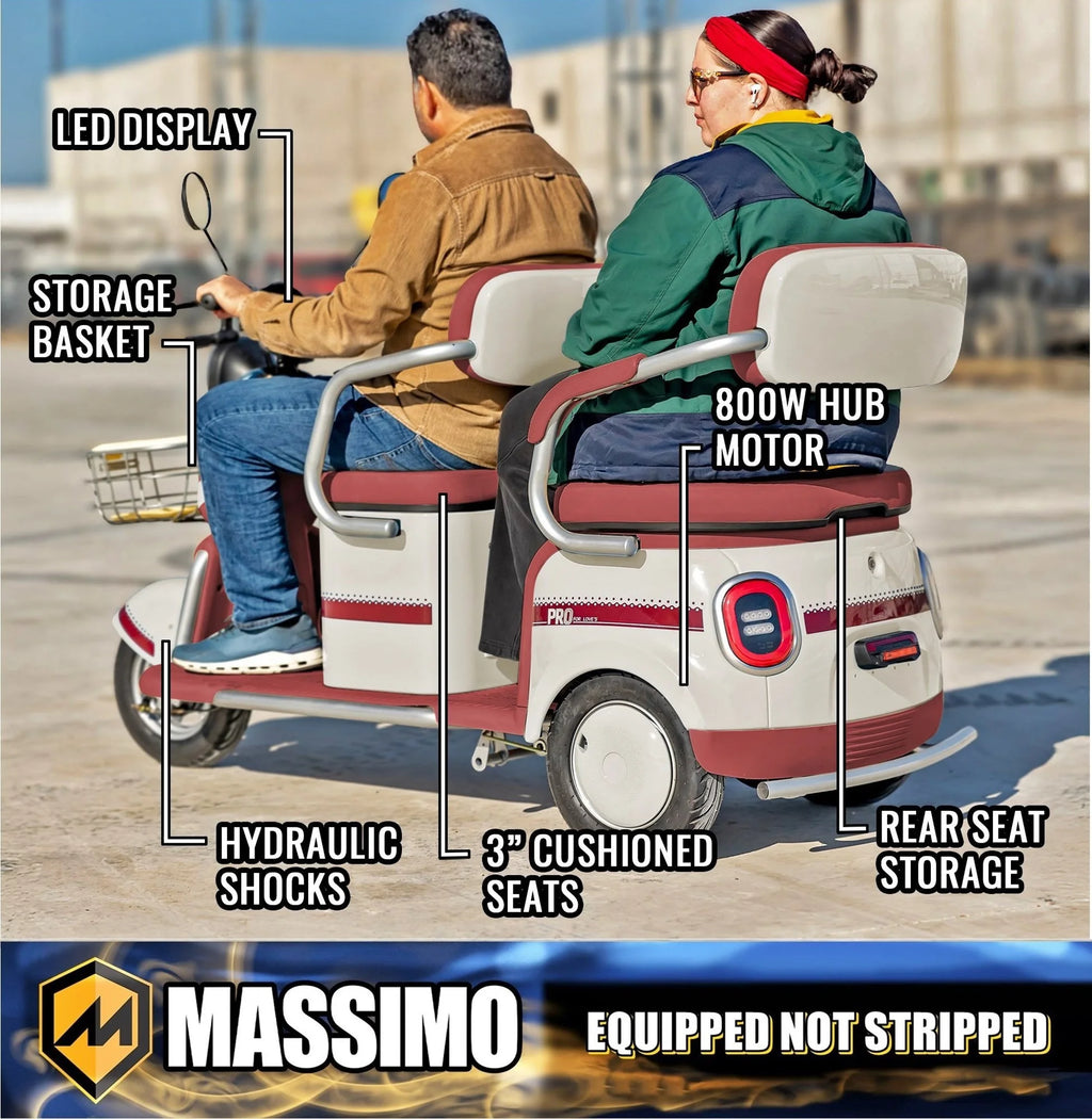 Massimo MGC E - Trike 3 - Wheel Electric Cart - 17 MPH, 2 - Seater Adult Scooter - Blue