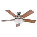 Hunter Pro's Best Five Minute 52" Ceiling Fan with Light - Brushed Nickel - Chestnut/Blackened Rosewood Blades