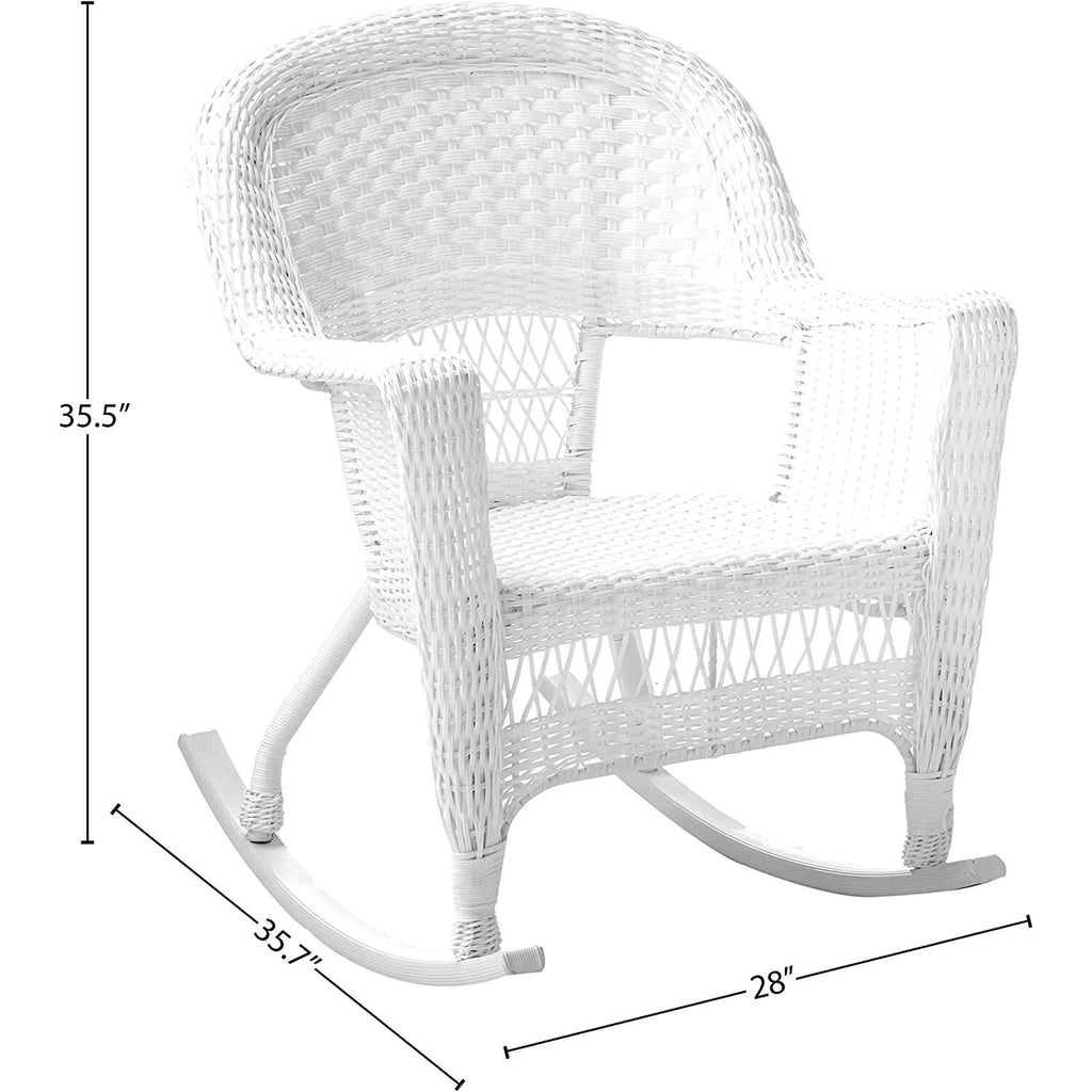 Jeco 3 Piece Resin Wicker Outdoor Patio Rocker Chair with End Table Set in White