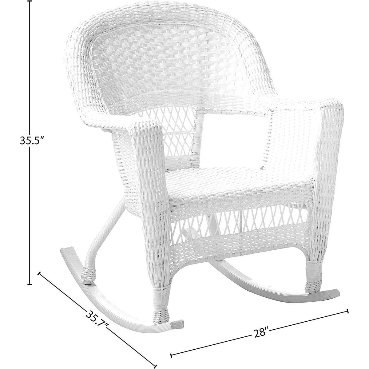 Jeco 3 Piece Resin Wicker Outdoor Patio Rocker Chair with End Table Set in White