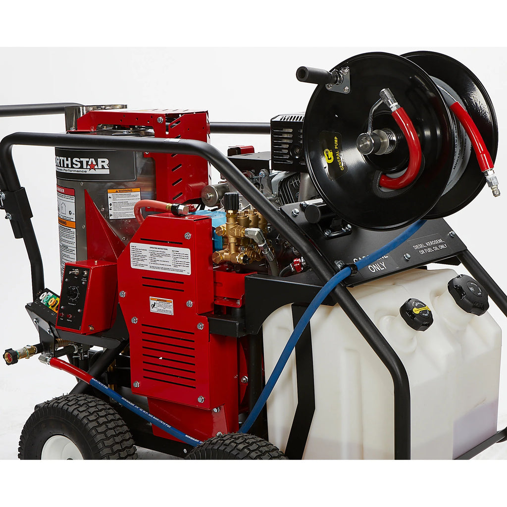 Northstar Pressure Washer Hose Reel with 50ft. Steel - Braided Hose, 3/8in. x 100ft. Capacity, 5000 PSI
