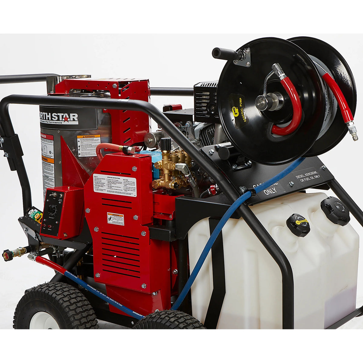Northstar Pressure Washer Hose Reel with 50ft. Steel - Braided Hose, 3/8in. x 100ft. Capacity, 5000 PSI