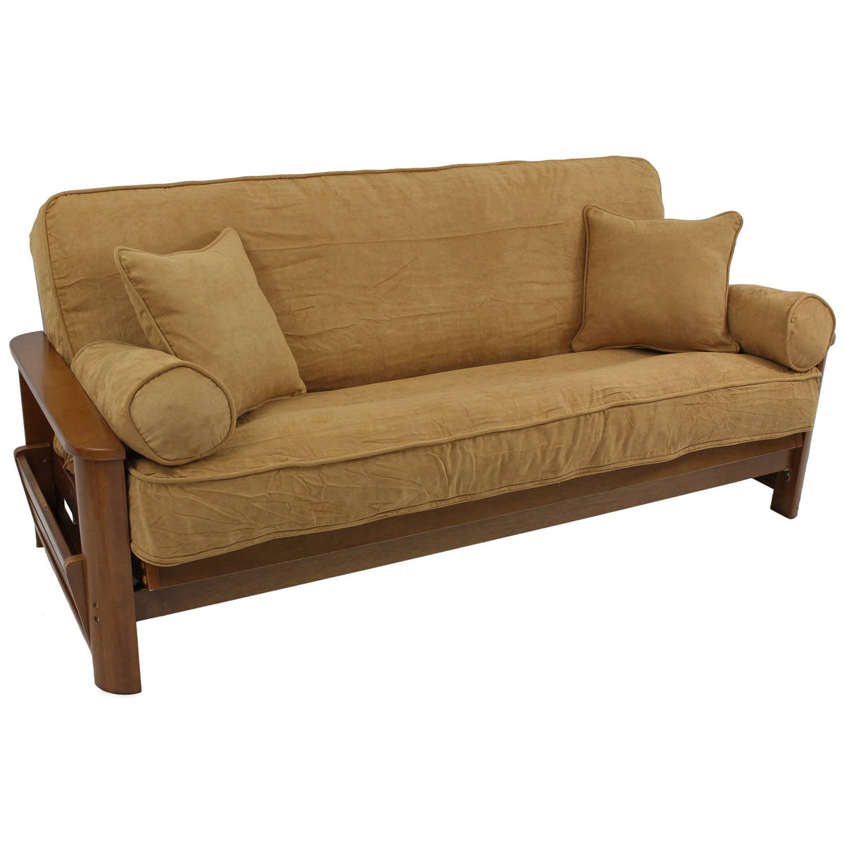 Blazing Needles 8 to 9 in. Solid MicroSuede Double Corded Full Futon Cover Set with Four Throw Pillows Spice - Set of 5