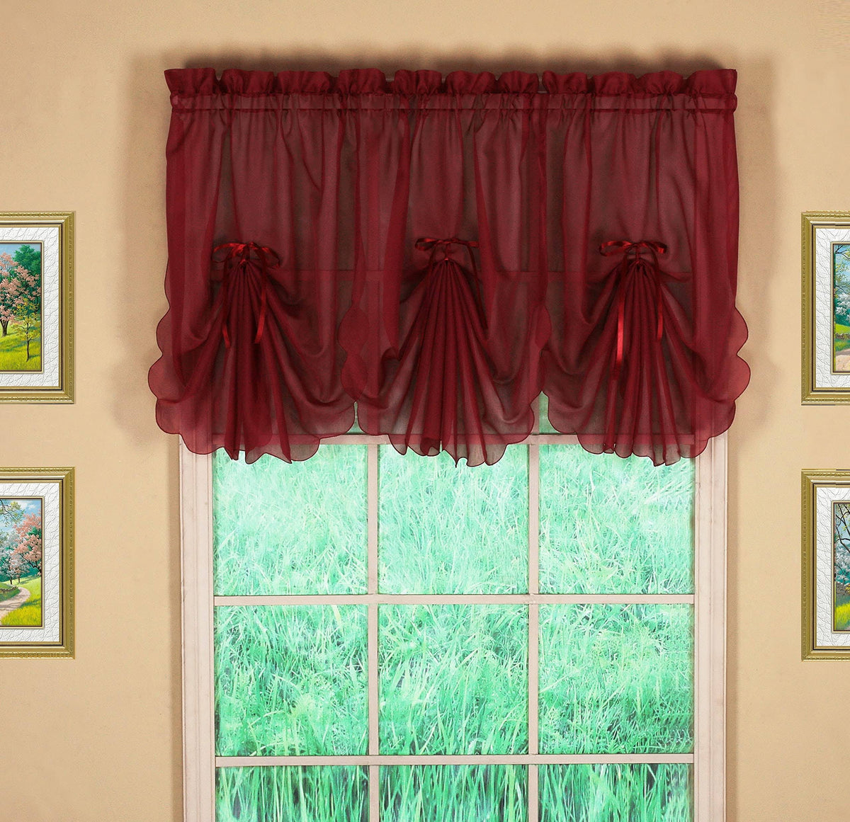 Emelia Sheer Burgundy Fan Valance, Red