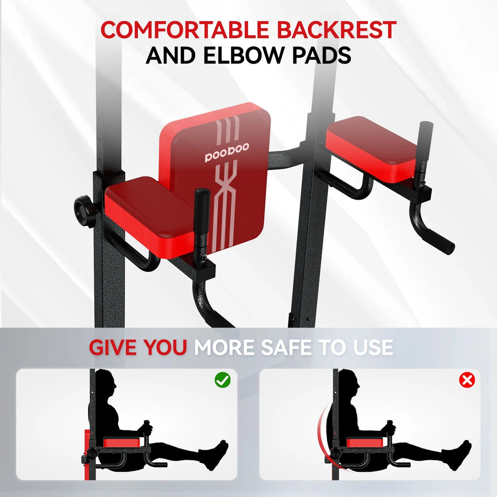 LNOW Multifunction Power Tower Pull up Bar Dip Station Power Rack with Adjustable Backrest for Home Gym Strength Training Workout Equipment Max Weight 480 lb