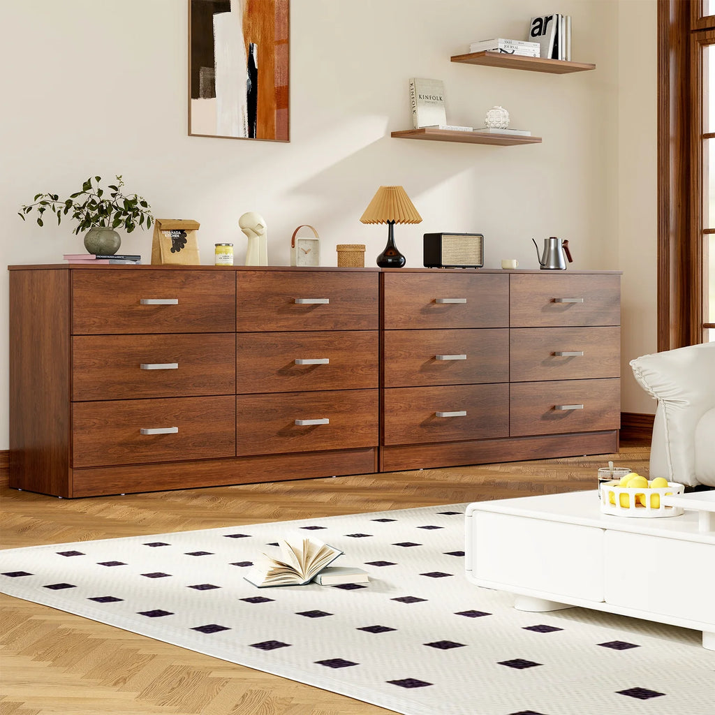 Winkalon 6 Drawer White Double Dresser, Wood Storage Cabinet with Easy Pull Out Handles for Living Room, Chest of Drawers for Bedroom