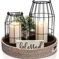 Rustic Farmhouse Lantern Decor - Stylish Decorative Lanterns for Your Living Room, Fireplace Mantle or Kitchen Dining Table - Modern Upscale Beauty