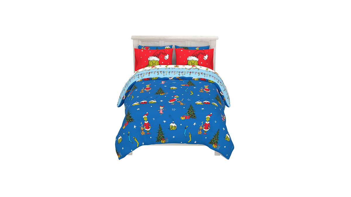Franco Grinch by Dr. Seuss Holiday & Christmas Bedding Super Soft Comforter and Sheet Set with Sham