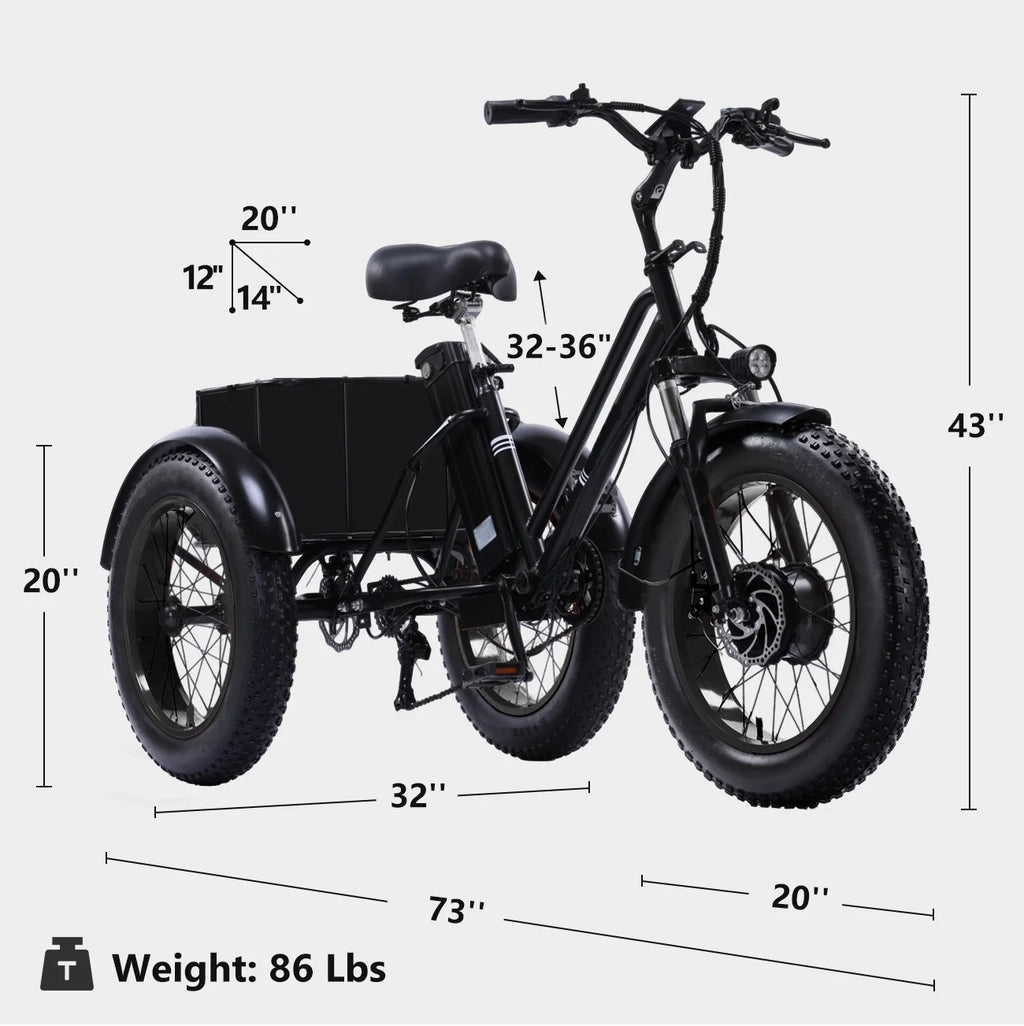 YEBEI Electric Tricycle for Adults Folding E - Trike Motorized Tricycle Electric 3 Wheels Trike Powerful 500W Motor Electric Tricycle 48V15AH Lithium Battery Max 20MPH 20*4.0" Fat Tire Orange