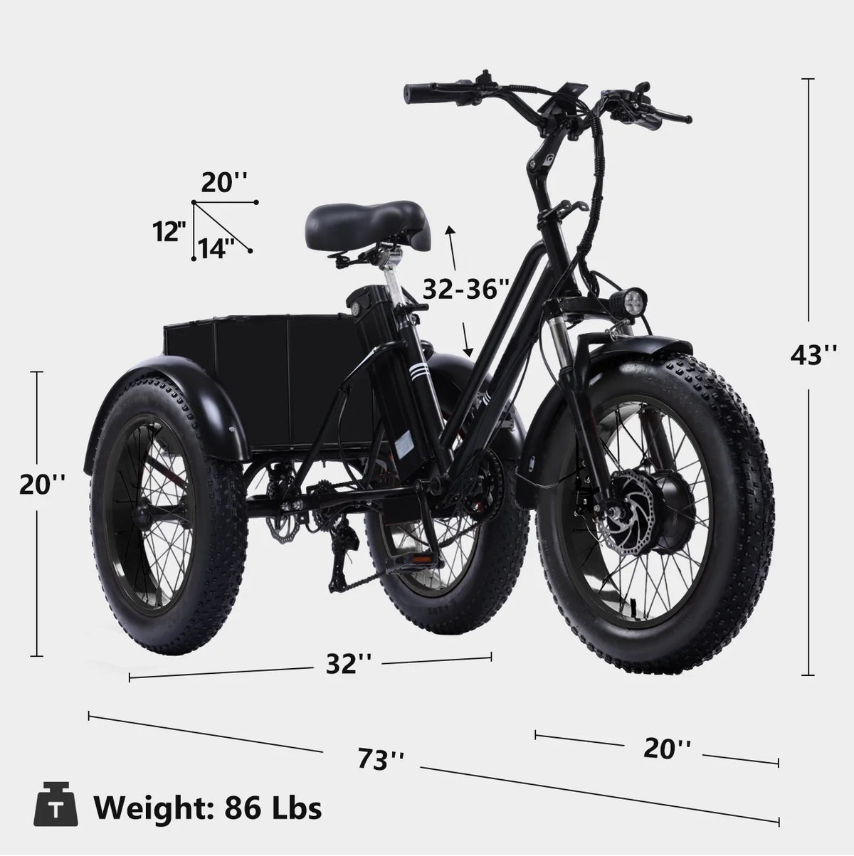 YEBEI Electric Tricycle for Adults Folding E - Trike Motorized Tricycle Electric 3 Wheels Trike Powerful 500W Motor Electric Tricycle 48V15AH Lithium Battery Max 20MPH 20*4.0" Fat Tire Orange