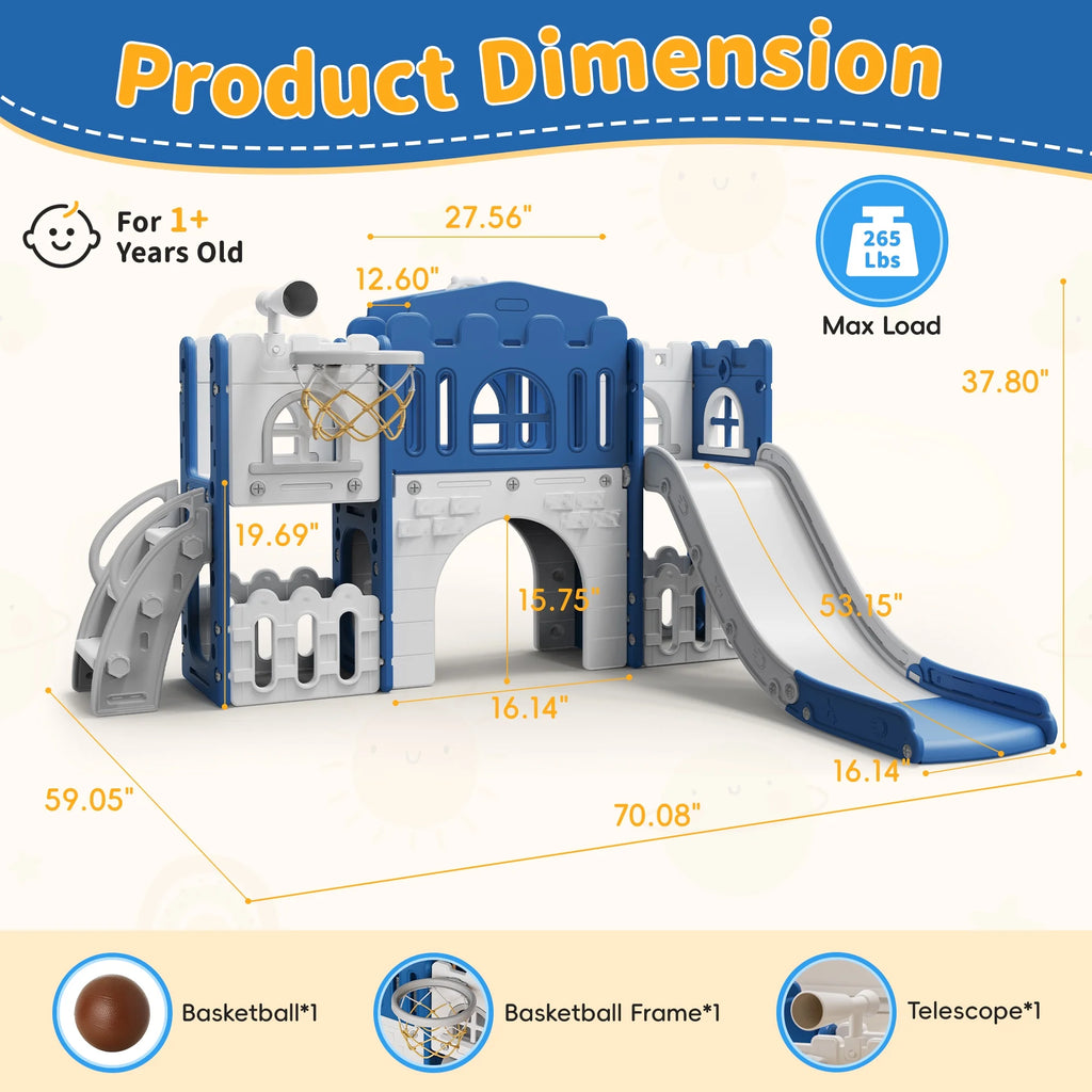 WFUN 9 in 1 Toddler Slide Playset for Kids Indoor/Outdoor for Toddlers Age 1+, Blue & Gray