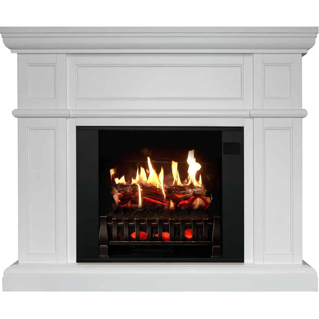 MagikFlame Electric Fireplace with Mantel - Artemis White - 30 Flames, Large, Freestanding, 5,200 BTU Heater, Crackling Log Sound, Bluetooth, App -