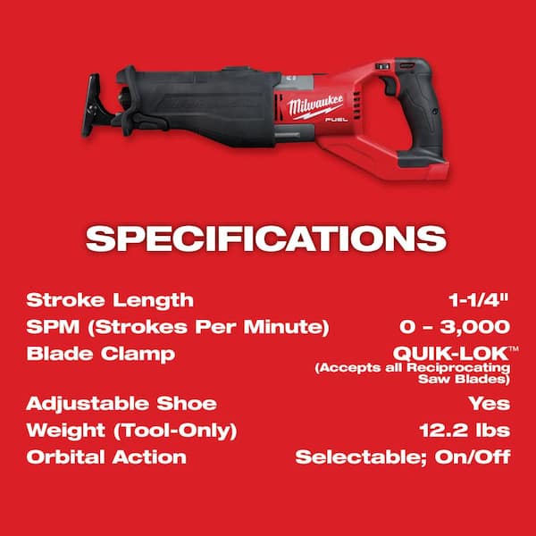 M18 FUEL 18V Lithium-Ion Brushless Cordless SUPER SAWZALL Orbital Reciprocating Saw Kit w/(1) 12.0 Ah Battery