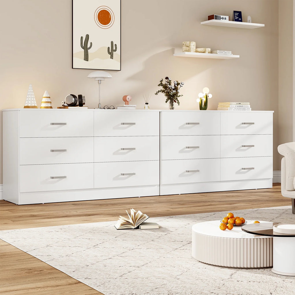 Winkalon 6 Drawer White Double Dresser, Wood Storage Cabinet with Easy Pull Out Handles for Living Room, Chest of Drawers for Bedroom