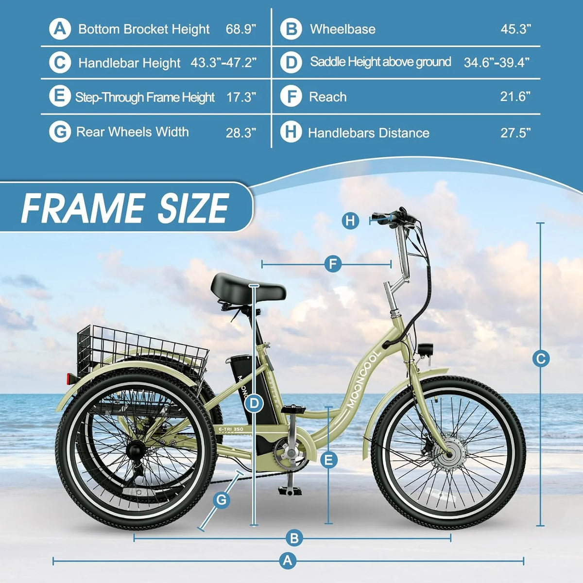 ABORON 24" 26" Electric Tricycles, 36V 10ah 350W Lithium Battery, 7 Speed E - Trike for Adults with Large Capacity Rear Basket & Adjustable Seat