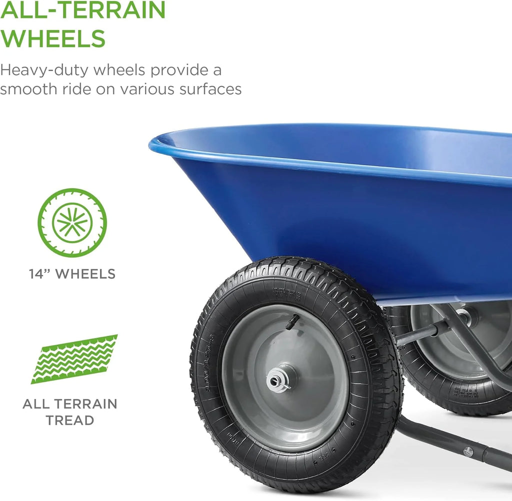 SEEKOL Dual - Wheel Home Utility Yard Wheelbarrow Garden Cart W/Built - in Stand for Lawn, Gardening, Construction, Green