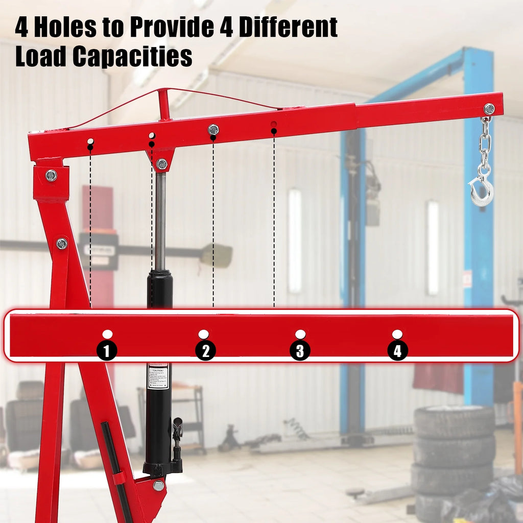 Ladcaser 2 Ton Engine Hoist, Folding Cherry Picker Engine Hoist with Lever and 6 Casters, 4400 lb Heavy Duty Hydraulic Shop Crane, Engine Crane Lifter for Workshops Garage Warehouse