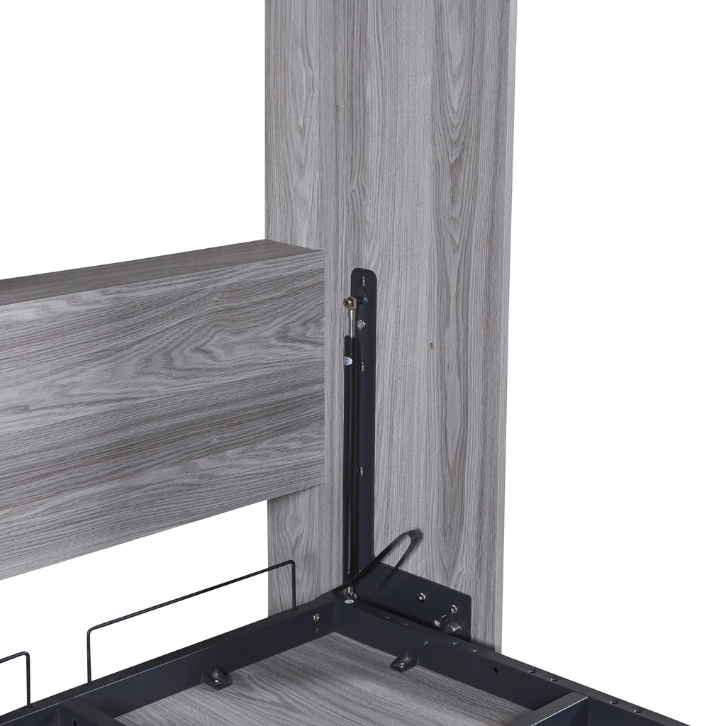 Euroco Pine Wood Twin Size Murphy Bed, Convertible Wall Bed Into A Cabinet, Gray