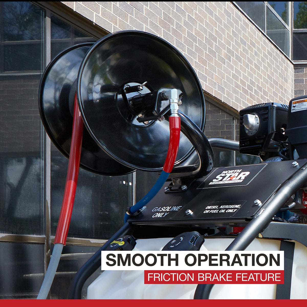 Northstar Pressure Washer Hose Reel with 50ft. Steel - Braided Hose, 3/8in. x 100ft. Capacity, 5000 PSI