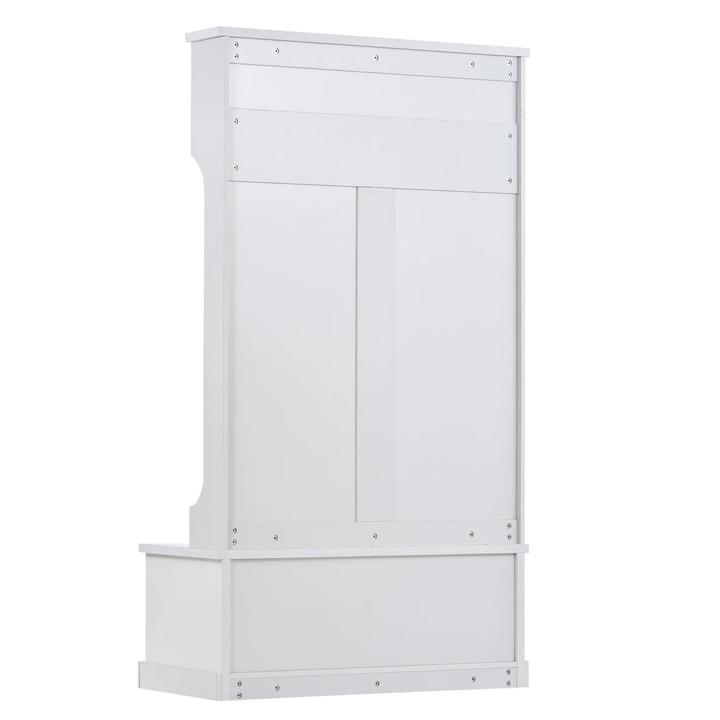 Hall Tree with Upholstered Bench and Coat Rack, Entryway Bench with 3 Hooks, 3 Open Shelves, 2 Drawers & Storage Cabinets, Mudroom Bench with Storage and Hooks for Foyer, Entry Way, Hallway (Beige)