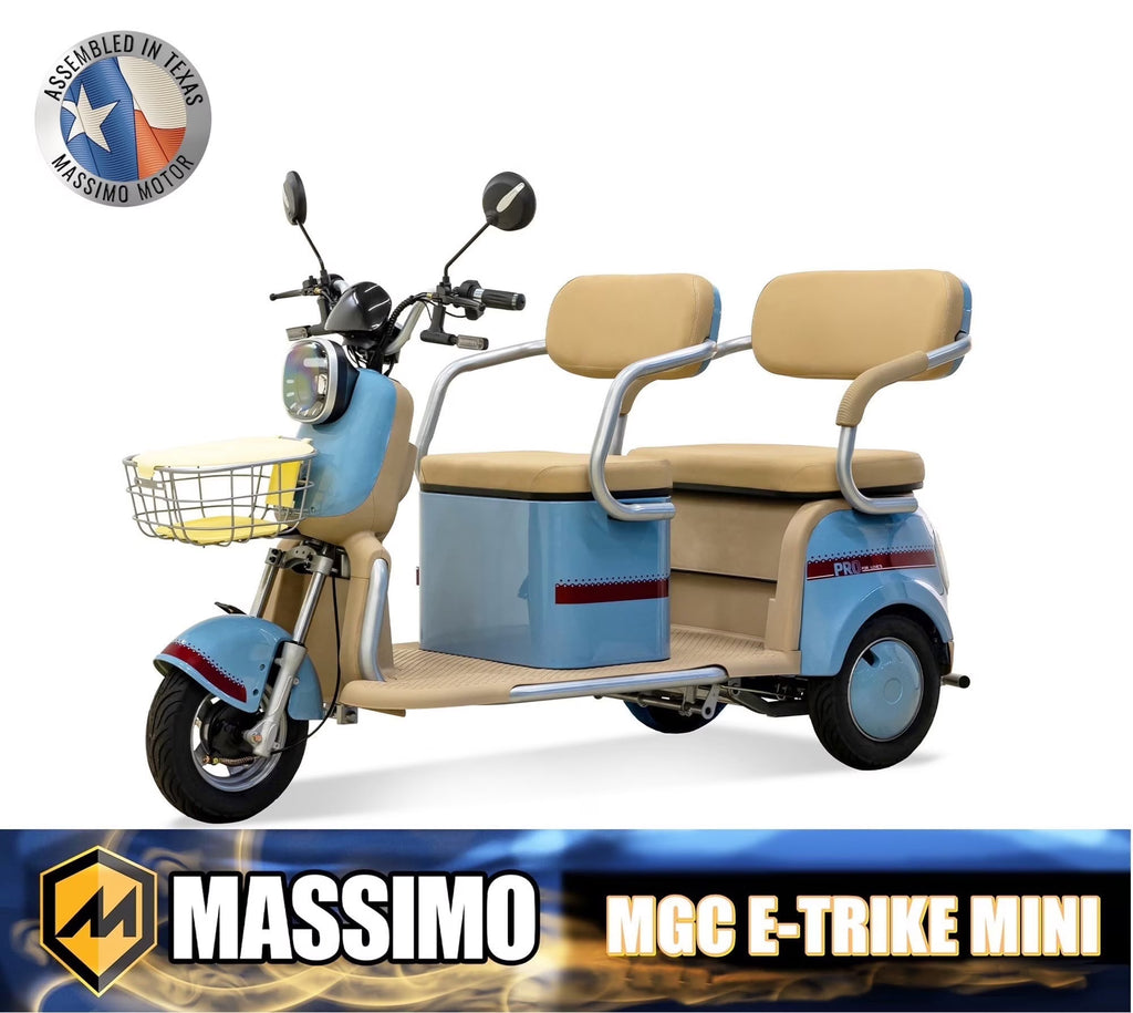 Massimo MGC E - Trike 3 - Wheel Electric Cart - 17 MPH, 2 - Seater Adult Scooter - Blue