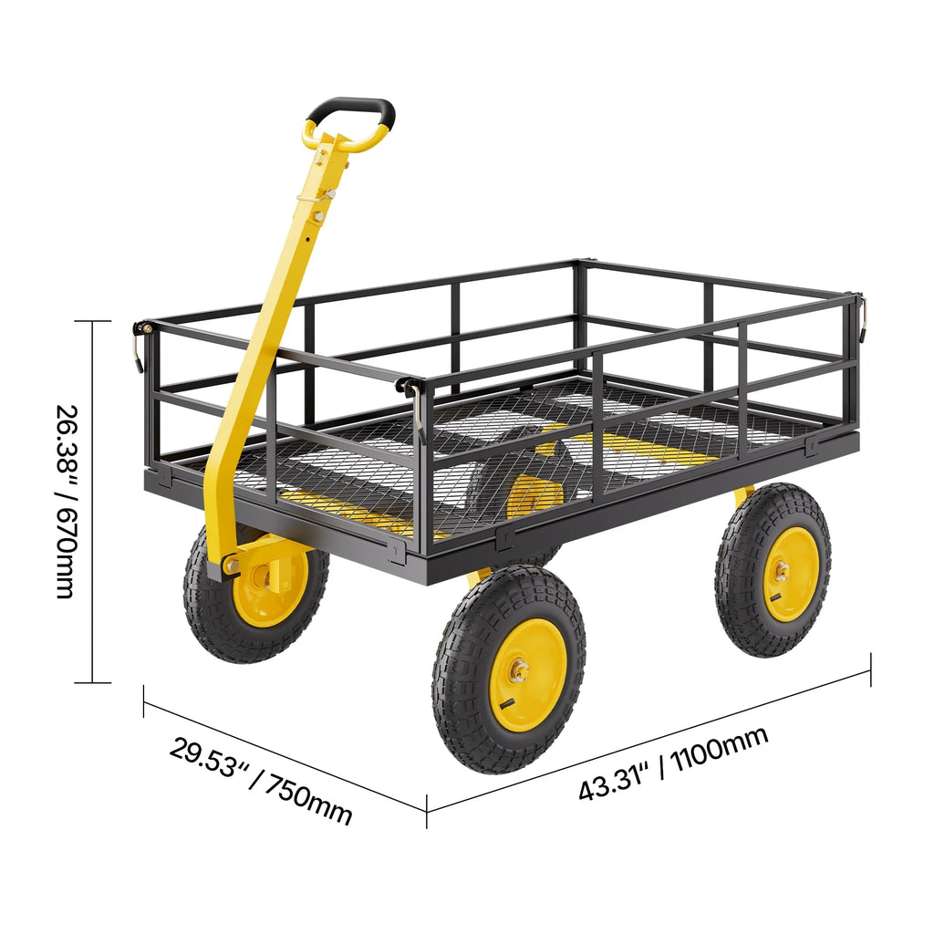 KFFKFF Mesh Steel Garden Cart 1200 lb, 43.3 x 29.5 " Heavy Duty Utility Wagon Cart, Pullable Metal Garden Trolley with 13' All-Terrain Tires, Removable Mesh Sides, 180swiveling Handle (Green)