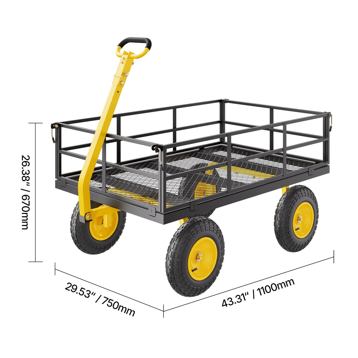 KFFKFF Mesh Steel Garden Cart 1200 lb, 43.3 x 29.5 " Heavy Duty Utility Wagon Cart, Pullable Metal Garden Trolley with 13' All-Terrain Tires, Removable Mesh Sides, 180swiveling Handle (Green)