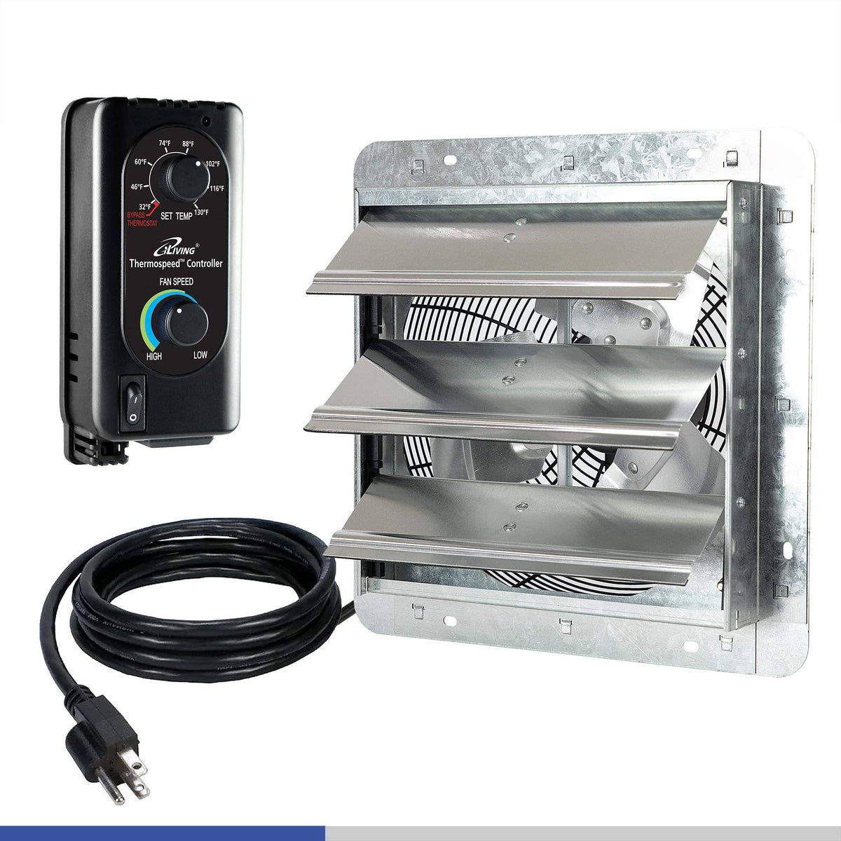 iLiving 12" Shutter Exhaust Fan with Thermospeed Controller - Silver