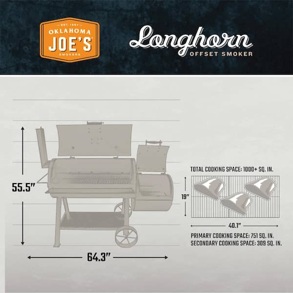 Longhorn Offset Smoker in Black with 1, 060 Sq. In. Cooking Space