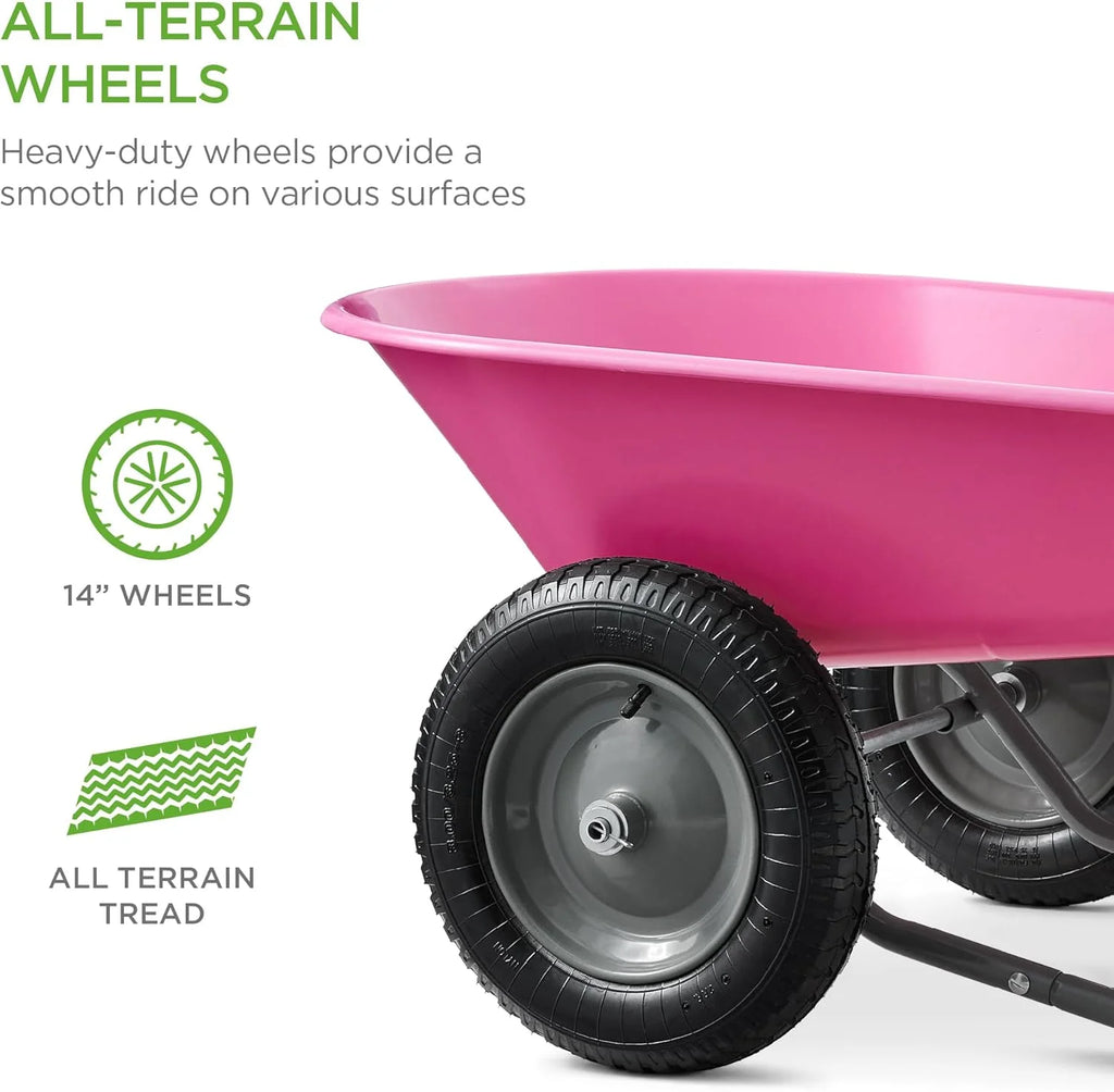 SEEKOL Dual - Wheel Home Utility Yard Wheelbarrow Garden Cart W/Built - in Stand for Lawn, Gardening, Construction, Green