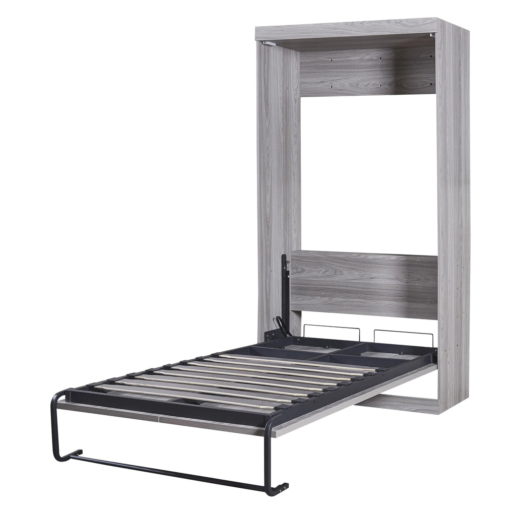 Euroco Pine Wood Twin Size Murphy Bed, Convertible Wall Bed Into A Cabinet, Gray
