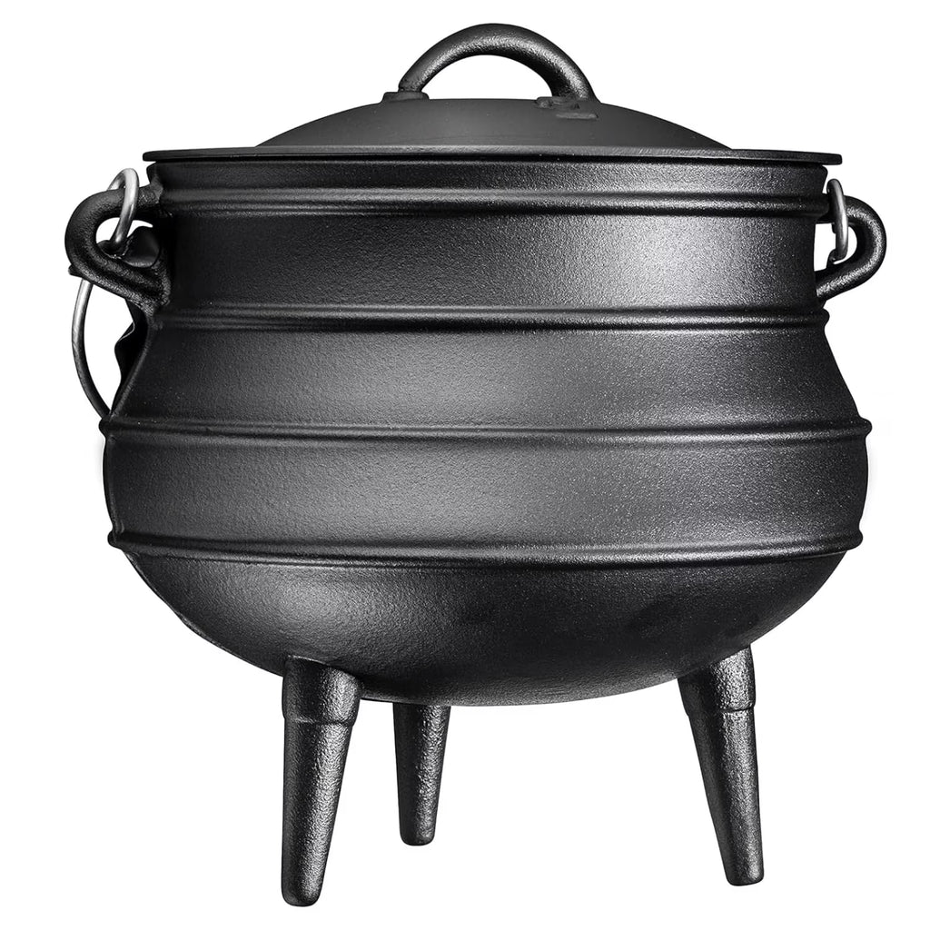 Bruntmor Pre - Seasoned Cast Iron Cauldron - Bruntmor African Potjie Pot with Lid - 3 Legs for Even Heat Distribution - Camping Dutch Oven Cookware for Over - the - Fire Cooking - 10 Quarts, X - Large