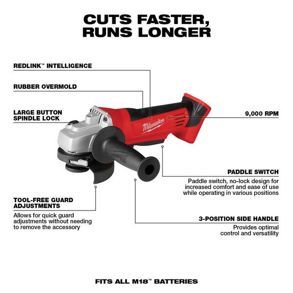 M18 18V Lithium-Ion Cordless Drill Driver/Impact Driver Combo Kit (2-Tool) W/ 4-1/2 in. Cut-Off/Grinder