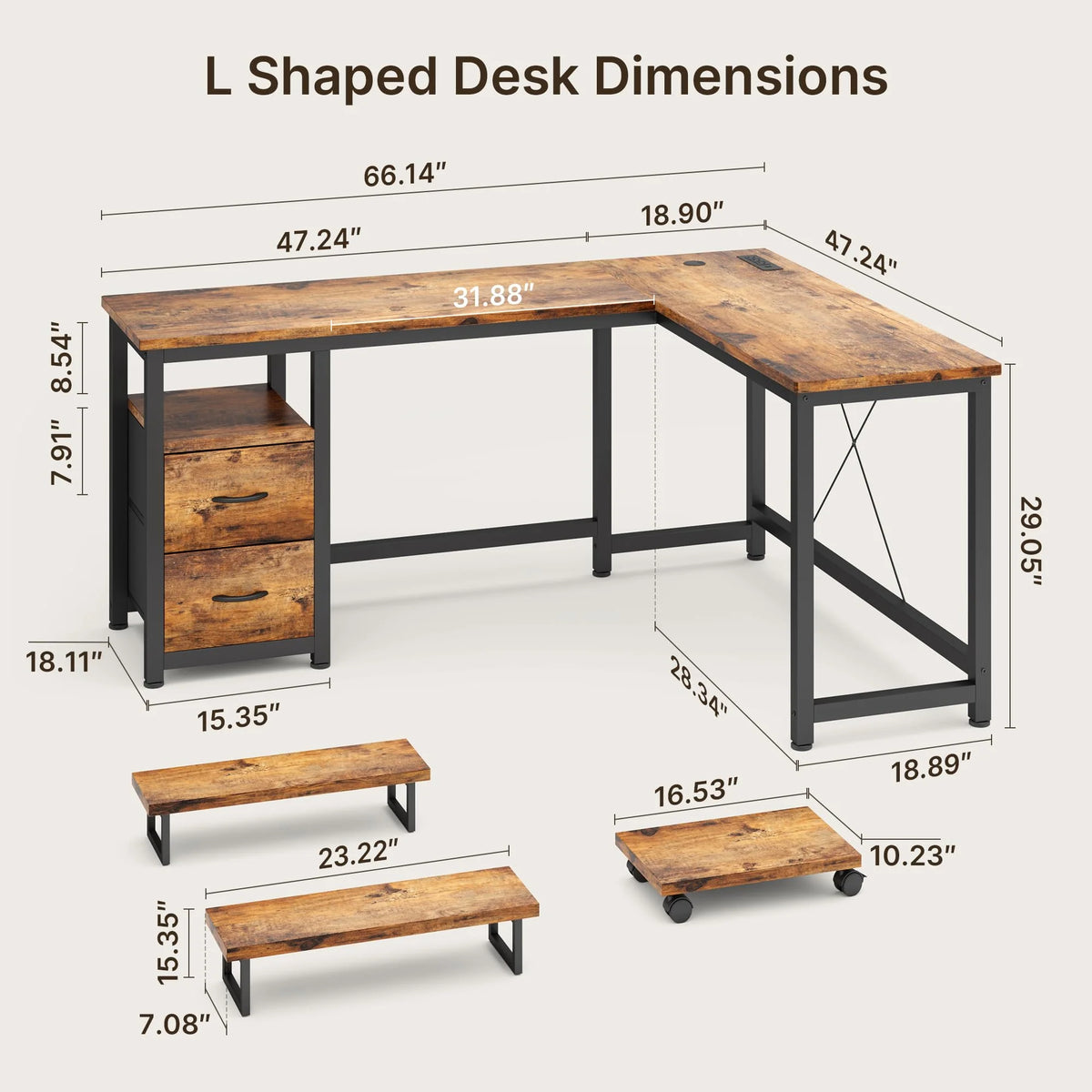 Lofka L Shaped Gaming Desk with Power Outlets, Computer Desk with Shelf and Drawers for Home /Office, Black