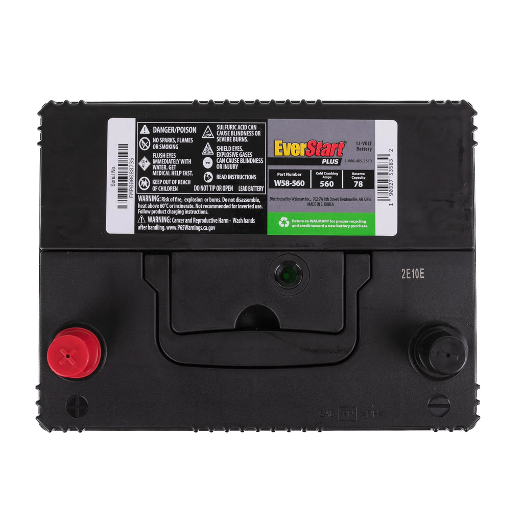 Everstart Plus Lead Acid Automotive Battery, Group Size 58 - 12 Volt 560 CCA 78 RC